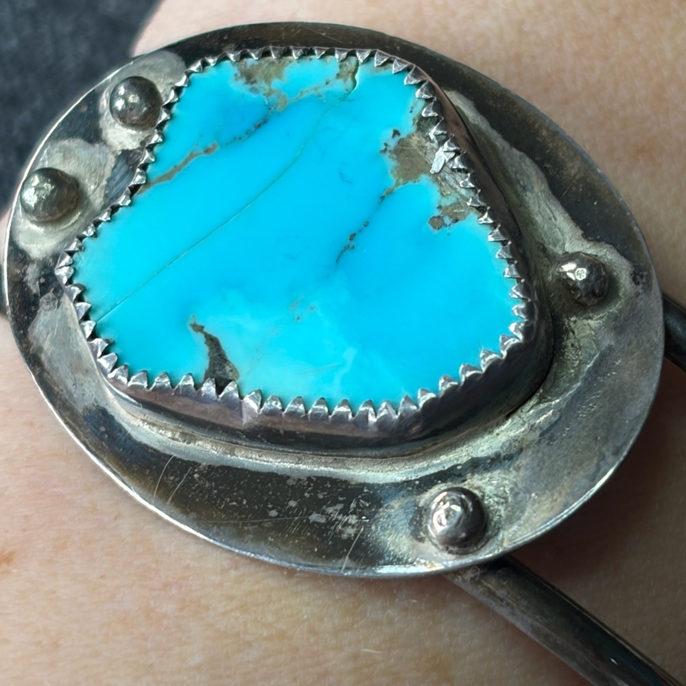 VINTAGE Native American Navajo Sterling Silver TURQUOISE Cuff Bracelet - Picture 3 of 7